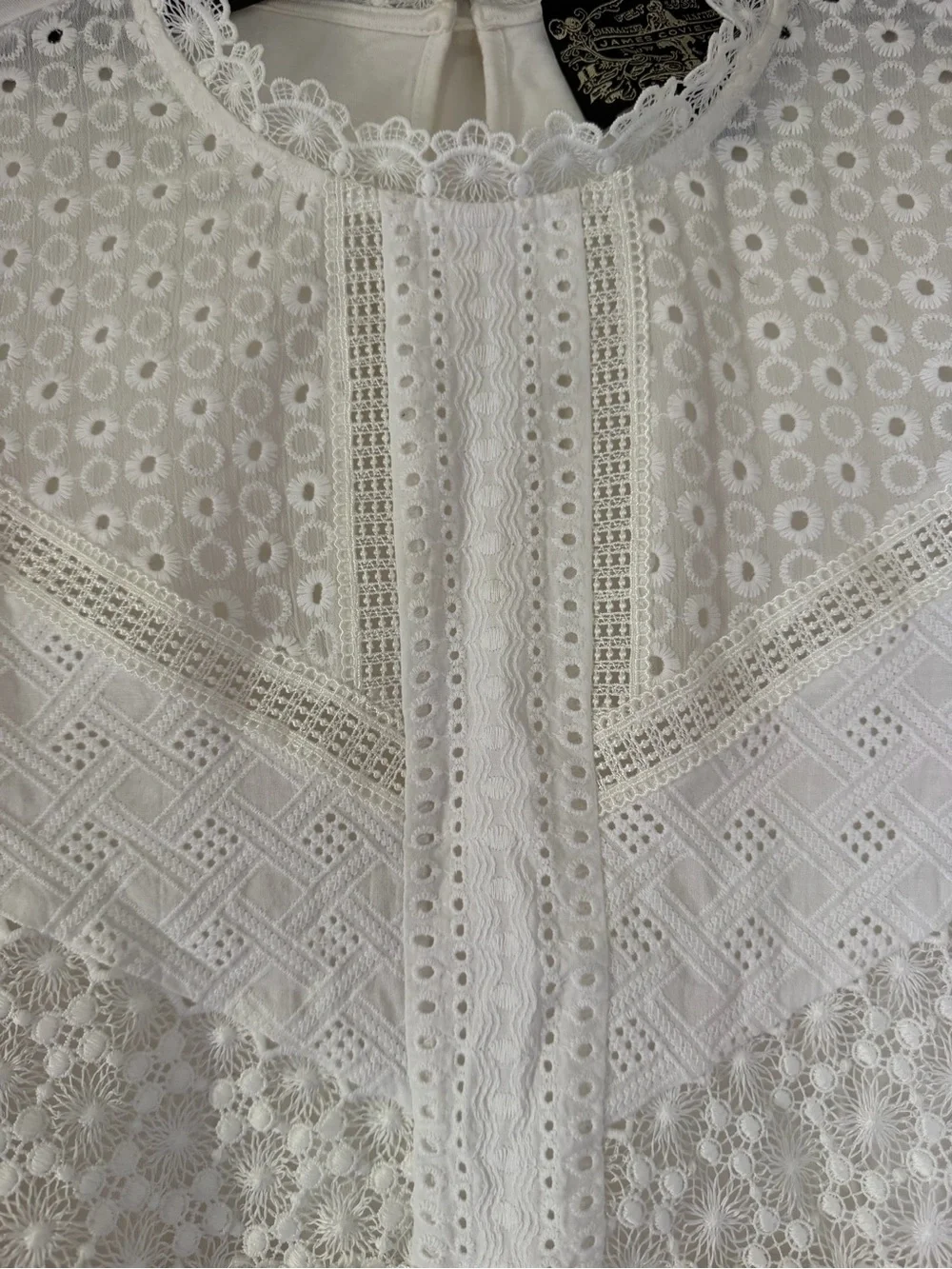 Anthropologie White Eyelet Lace Long-Sleeve Blouse